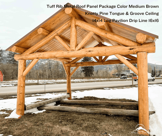 14x14ft Log Constructed Pavilion Brown Roof