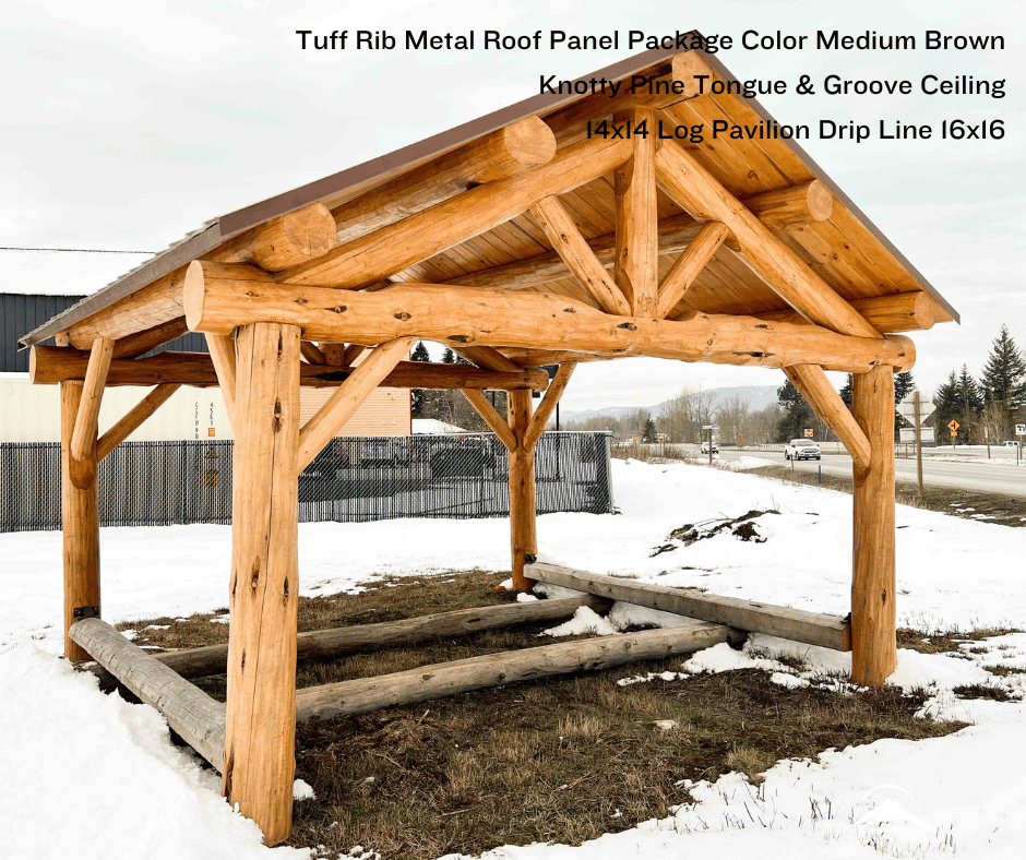 14x14ft Log Constructed Pavilion Brown Roof