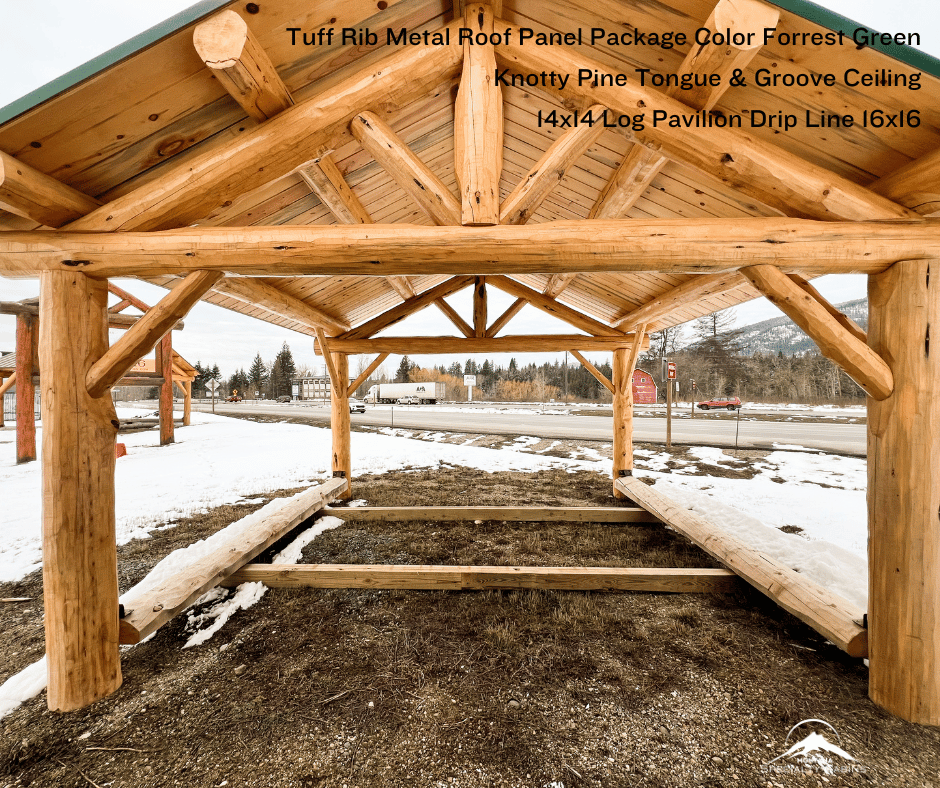 14x14ft Log Constructed Pavilion Green Roof