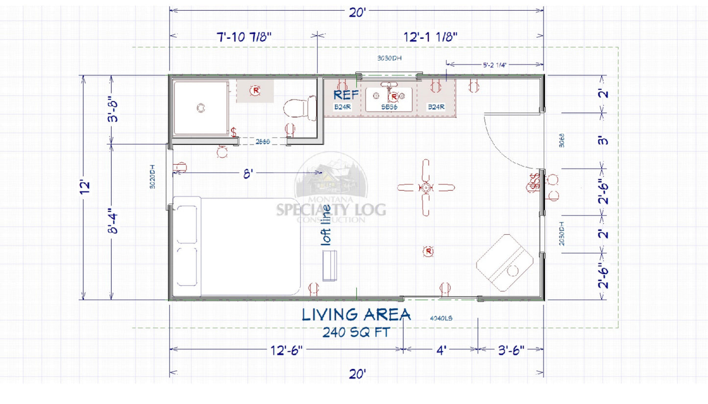 12x20 log cabin, tiny cabin, stain Hazelnut, buff chinking, mortar white chinking, loft, Symphony Gloss stain, log cabin plans