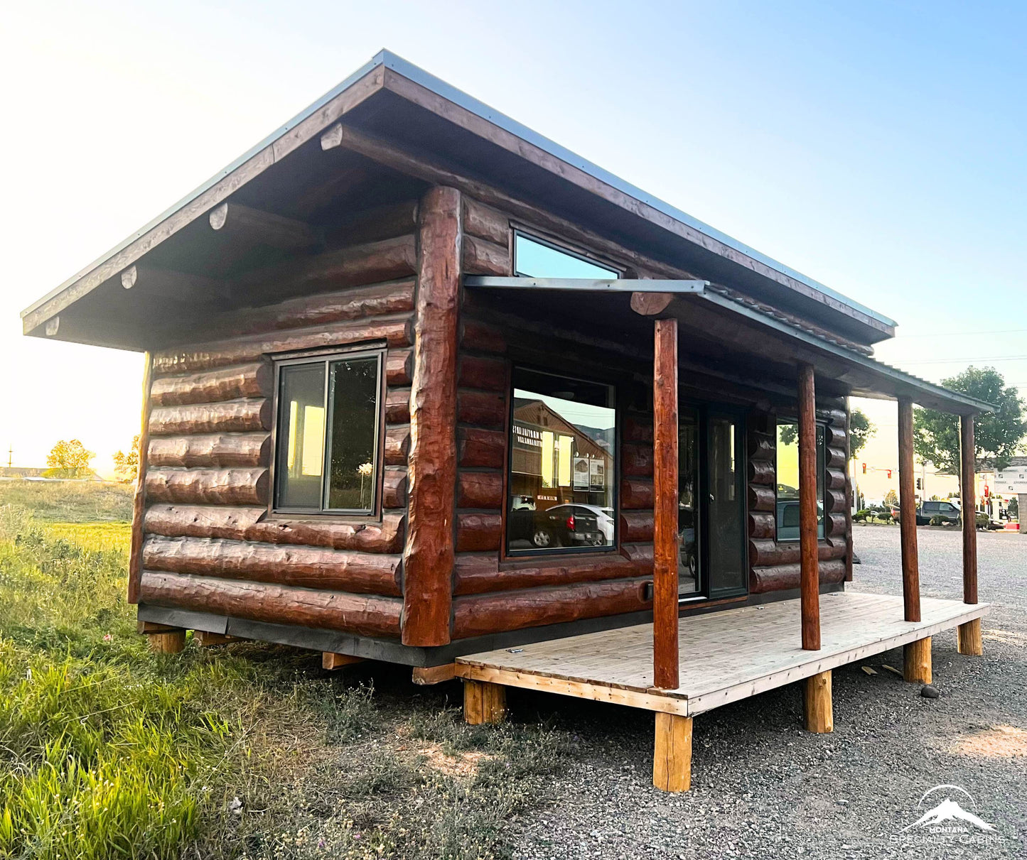 Grey Wolf Log Cabin 12x26ft: Move-In Ready Black Window Pkg Upgrade + Rich Mahogany Exterior