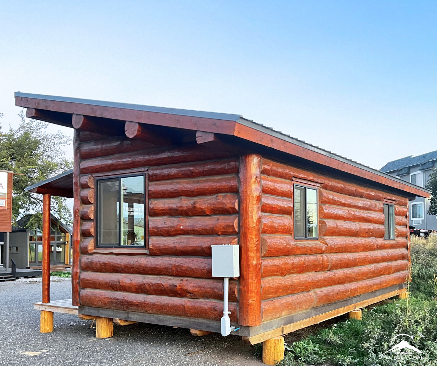 Grey Wolf Log Cabin 12x26ft: Move-In Ready Black Window Pkg Upgrade + Rich Mahogany Exterior