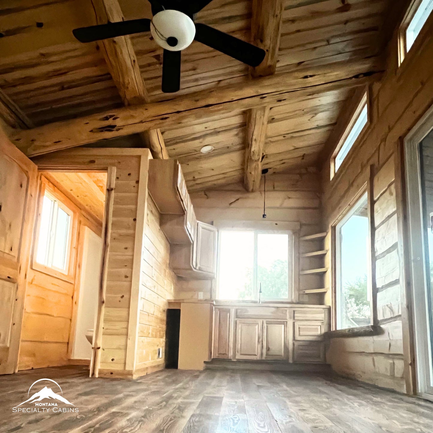 Grey Wolf Log Cabin 12x26ft: Move-In Ready Black Window Pkg Upgrade + Rich Mahogany Exterior
