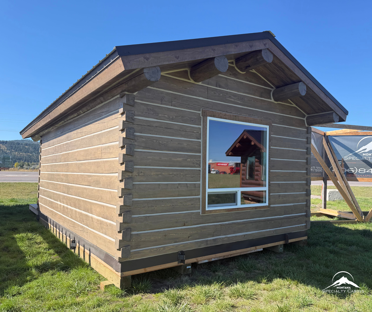 Elk Creek Log Cabin 12x20: Weathered Wood Finish & Gable Porch