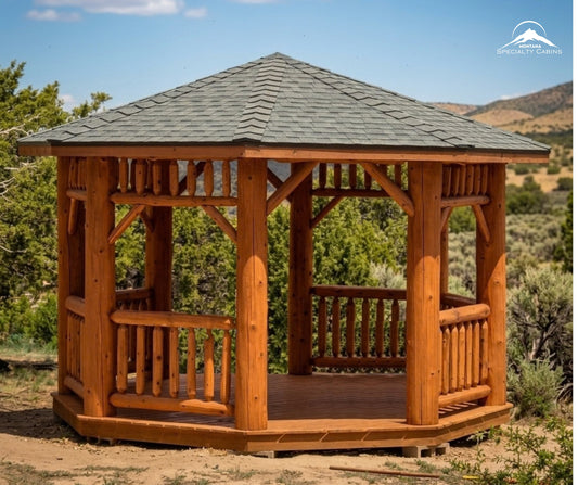 14ft Octagon Lodgepole Log Gazebo: Handcrafted Montana Centerpiece
