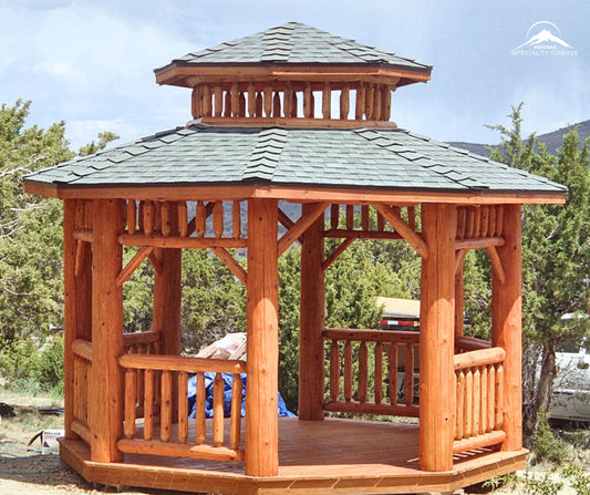 14ft Octagon Lodgepole Log Gazebo: Handcrafted Montana Centerpiece