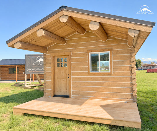 Elk Creek Log Cabin 14x20: Weathered Wood Finish & Gable Porch