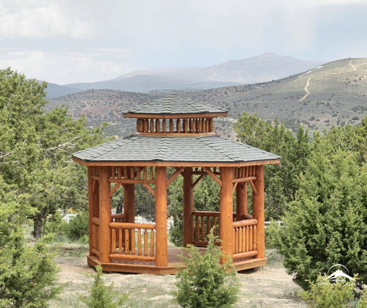 14ft Octagon Lodgepole Log Gazebo: Handcrafted Montana Centerpiece