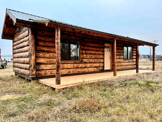 Orchard View Log Cabin 12x34: Hand-Burnt Cabin with Hazelnut Finish