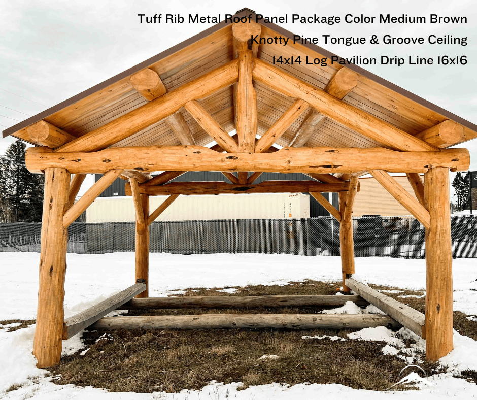 14x14ft Log Constructed Pavilion Brown Roof