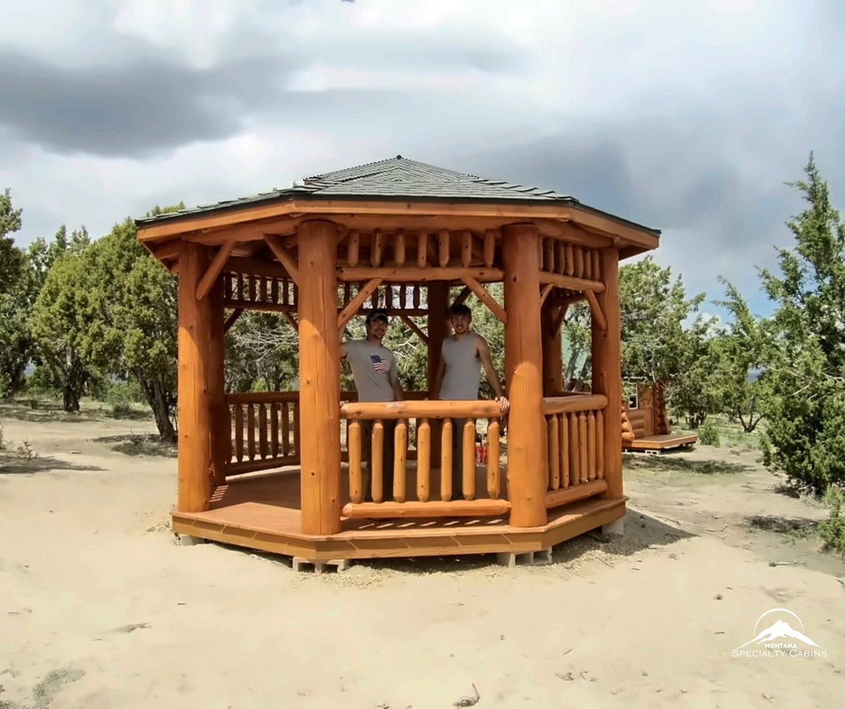 14ft Octagon Lodgepole Log Gazebo: Handcrafted Montana Centerpiece