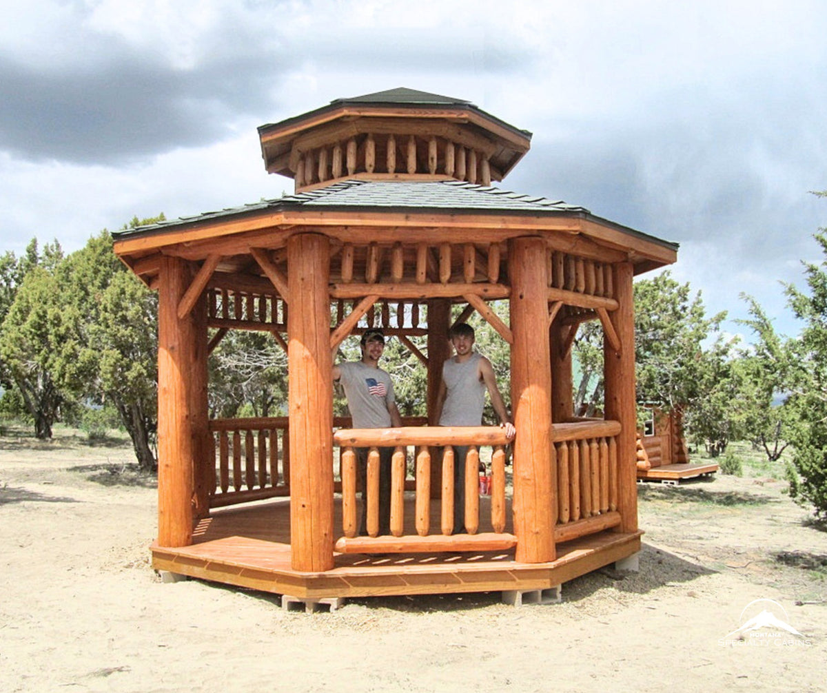 14ft Octagon Lodgepole Log Gazebo: Handcrafted Montana Centerpiece