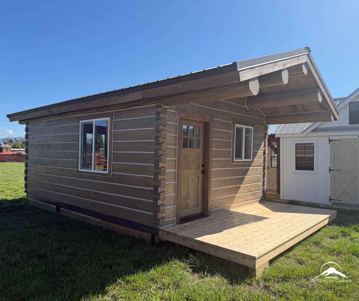 Elk Creek Log Cabin 12x20: Weathered Wood Finish & Gable Porch