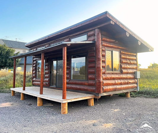 Grey Wolf Log Cabin 12x26ft: Move-In Ready Black Window Pkg Upgrade + Rich Mahogany Exterior