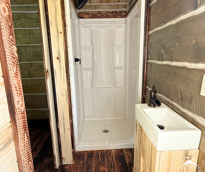 Shower setup with rustic trim