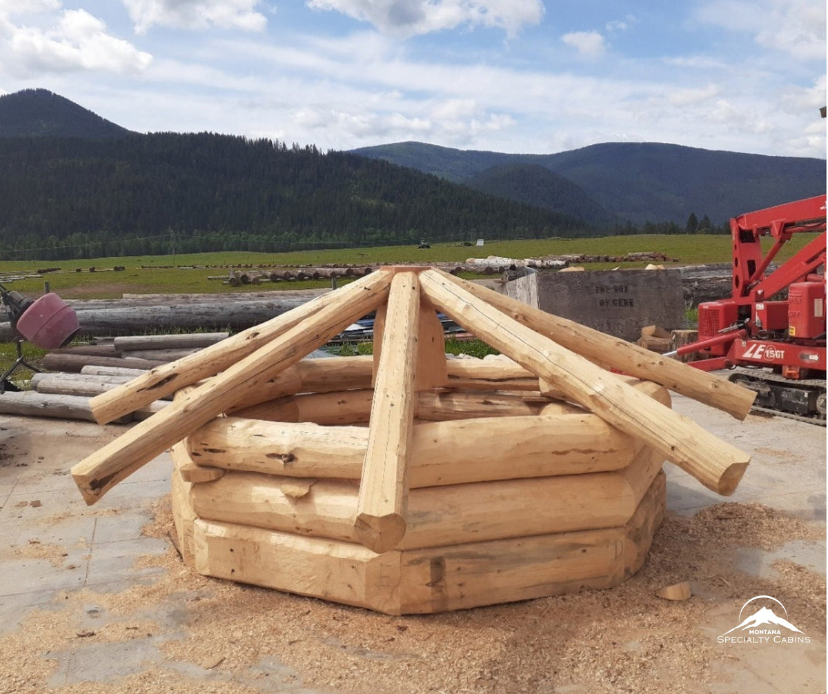 14ft Octagon Lodgepole Log Gazebo: Handcrafted Montana Centerpiece