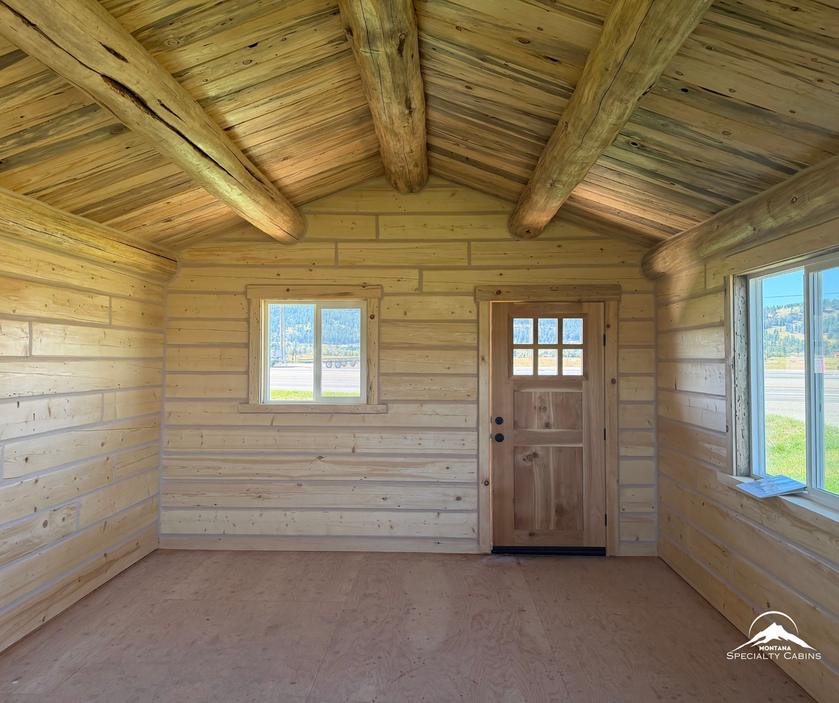 Elk Creek Log Cabin 12x20: Weathered Wood Finish & Gable Porch