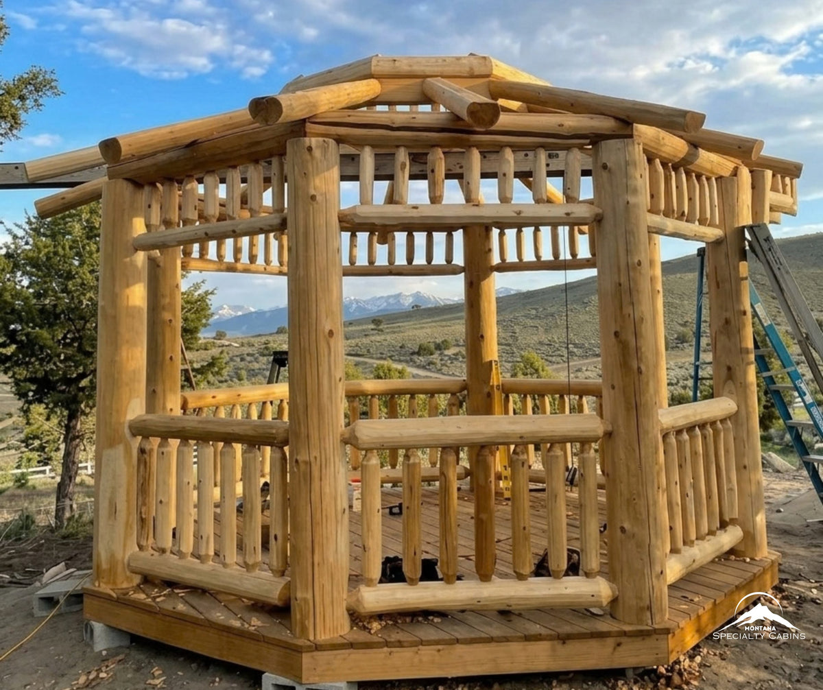 14ft Octagon Lodgepole Log Gazebo: Handcrafted Montana Centerpiece