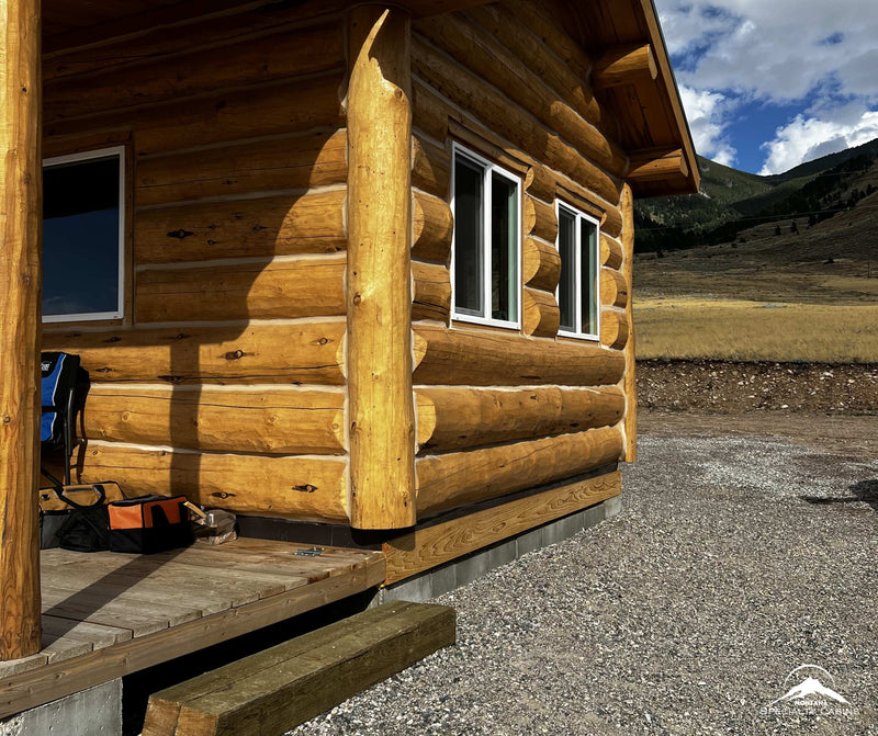 Handcrafted log corner and chinking detail