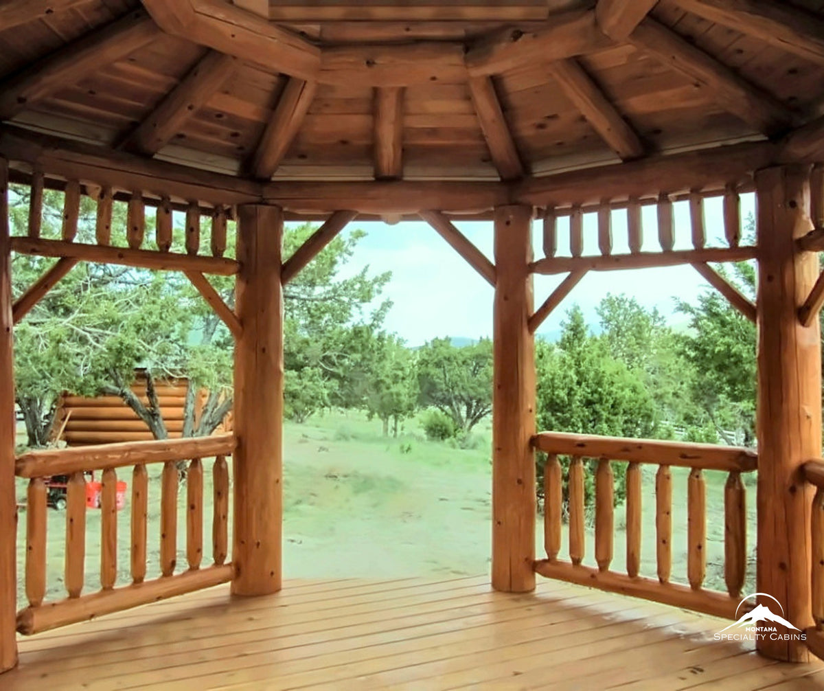 14ft Octagon Lodgepole Log Gazebo: Handcrafted Montana Centerpiece