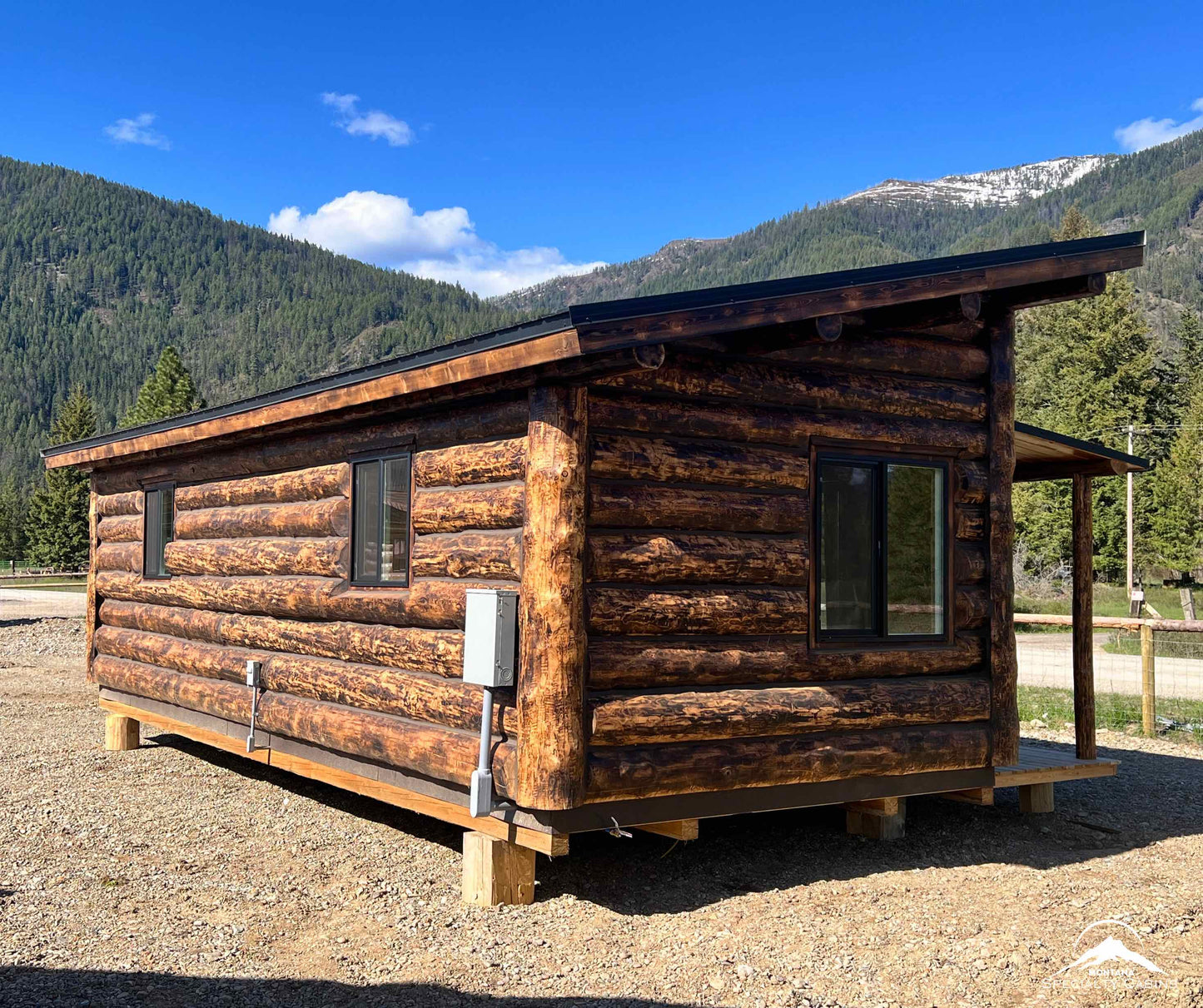 Burnt Grey Wolf Log Cabin 12x30ft: Turnkey Living with Custom Exterior Finish