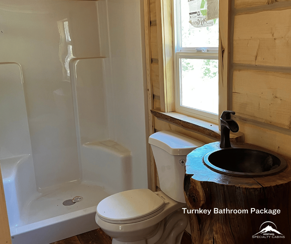 Turnkey Bathroom in Tiny Home 12x30ft Log Cabin