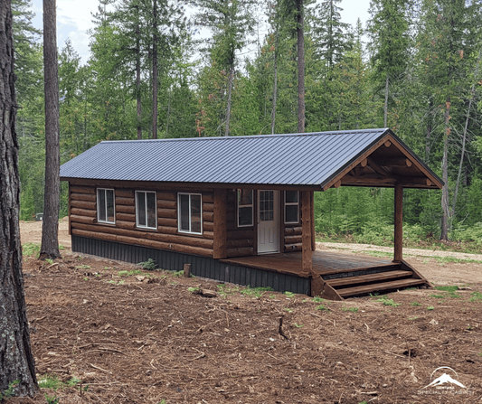 12x30 log cabin with 12x12 covered front porch with deck